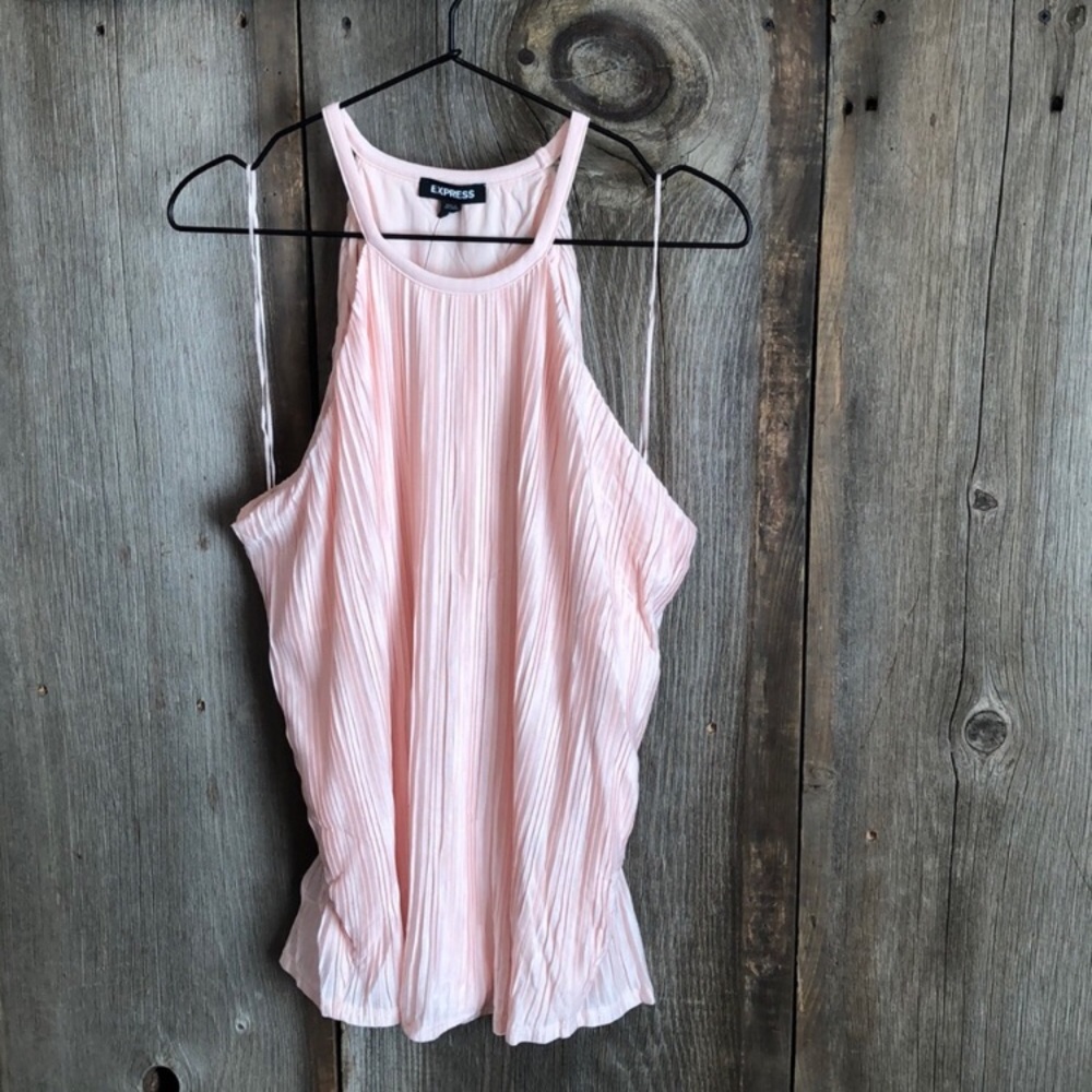 Express High Neck Pleated Tank in Pink Size XL